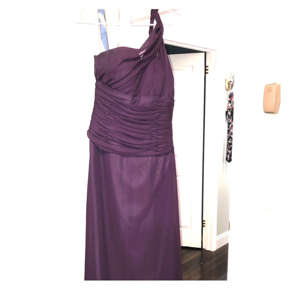 Purple floor length bridesmaid dress